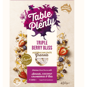 Table of Plenty Australian Oats Granola - Triple Berry Bliss/ Golden Honey Chai/ Spiced Apple Crumble 450g (Unit / Carton) - Mrs Free Singapore